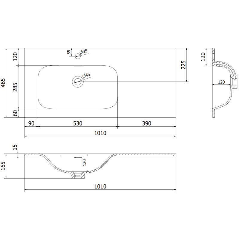 Mexen Rivel Badezimmermöbel 100 cm mit Waschbecken Vela links, 2S, 1T, gerillt, schwarz matt - 91A23-10047-3-BBFFF71-W23L71