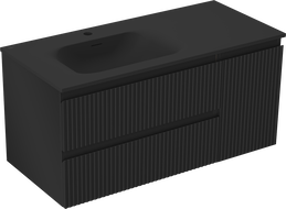 Mexen Rivel Badezimmerschrank 100 cm mit Waschbecken Vela links, 2S, 1T, geriffelt, schwarz matt - 91A23-10047-3-BBFFF71-W23L71