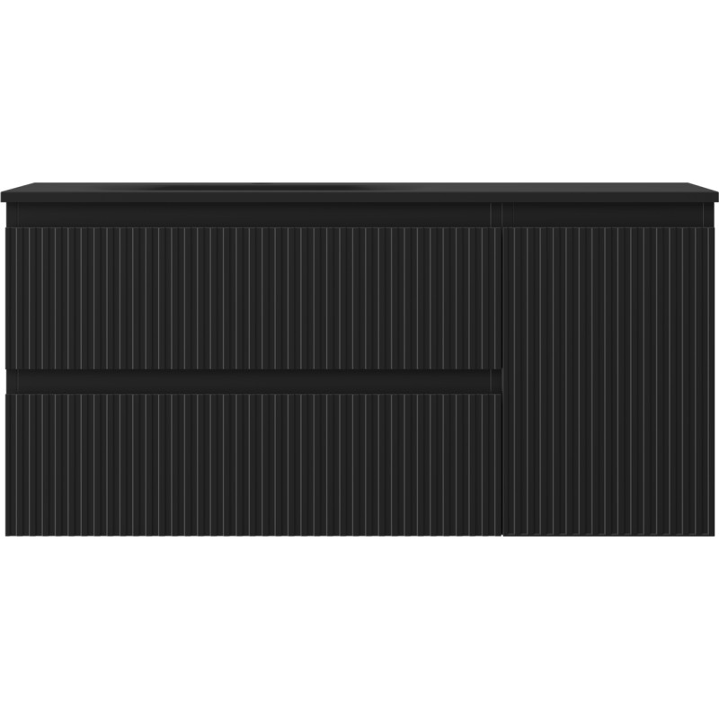 Mexen Rivel Badezimmerschrank 100 cm mit Waschbecken Vela links, 2S, 1T, geriffelt, schwarz matt - 91A23-10047-3-BBFFF71-W23L71