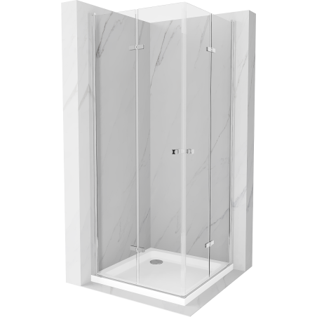 Mexen Lima Duo faltbare Duschkabine 80 x 80 cm, transparent, Chrom + Flat Duschwanne - 856-080-080-01-02-4010