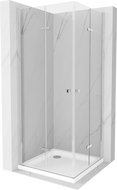 Mexen Lima Duo faltbare Duschkabine 80 x 80 cm, transparent, Chrom + Flat Duschwanne - 856-080-080-01-02-4010