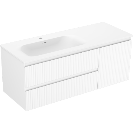 Mexen Rivel 120 cm Badezimmerschrank mit linkem Vela Waschbecken, 2S, 1D, gerillt, weiß matt - 91A23-12047-3-BBFFF01-W23L01