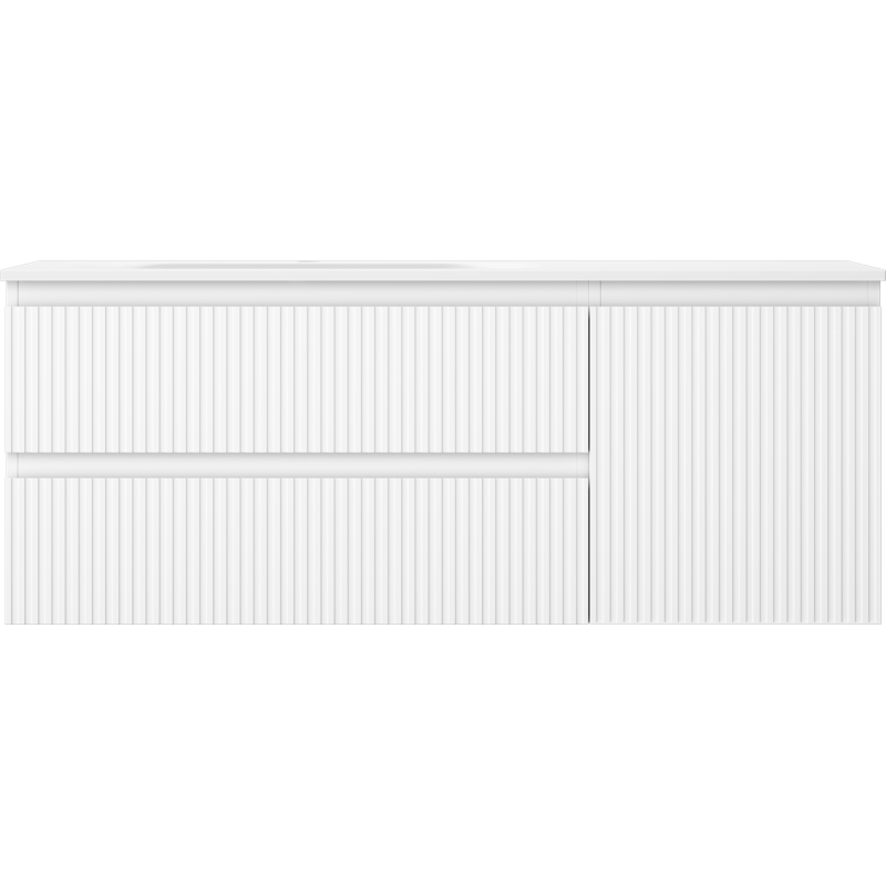 Mexen Rivel 120 cm Badezimmerschrank mit linkem Vela Waschbecken, 2S, 1D, gerillt, weiß matt - 91A23-12047-3-BBFFF01-W23L01