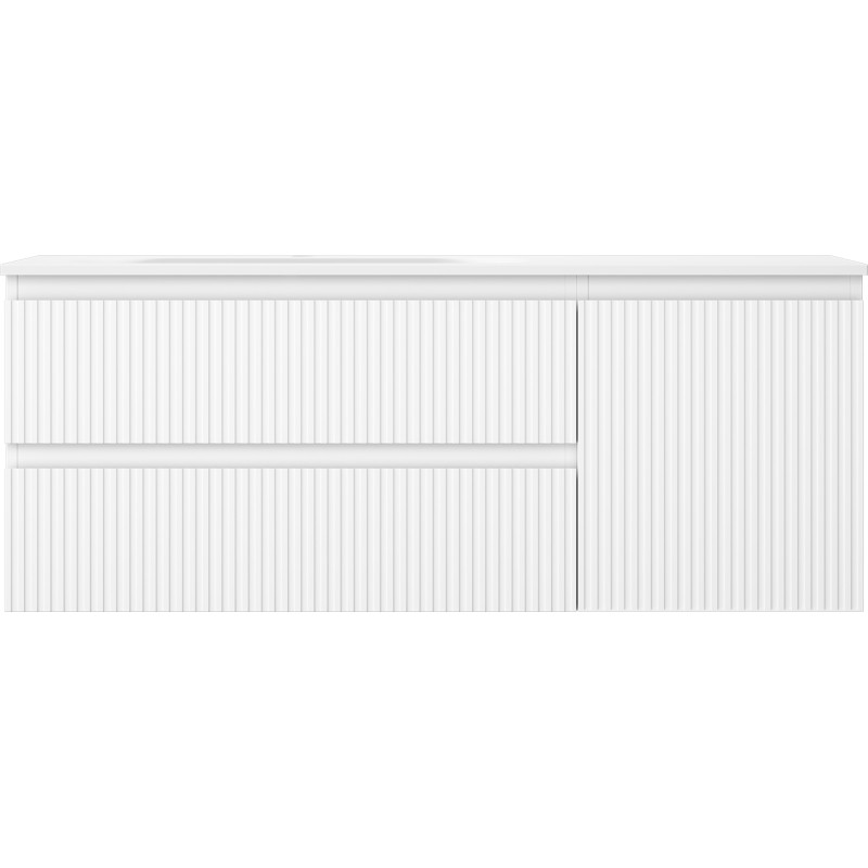 Mexen Rivel Badezimmerschrank 120 cm mit Waschbecken Vela links, 2S, 1T, geriffelt, weiß matt - 91A23-12047-3-BBFFF01-W23L01
