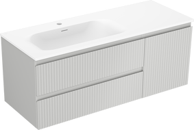 Mexen Rivel Badezimmerschrank 120 cm mit Waschbecken Vela links, 2S, 1D, geriffelt, grau matt/weiß matt