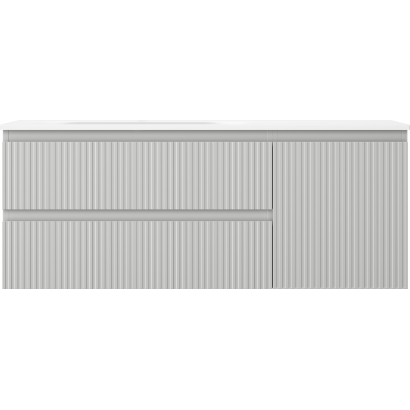 Mexen Rivel Badezimmerschrank 120 cm mit Waschbecken Vela links, 2S, 1D, geriffelt, grau matt/weiß matt