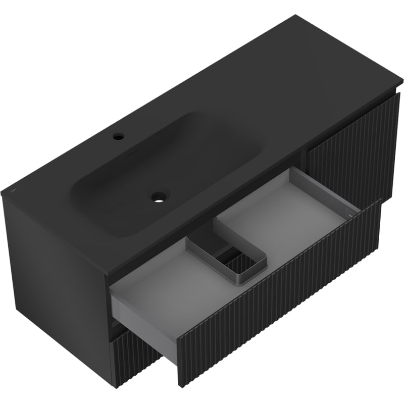 Mexen Rivel Badezimmerschrank 120 cm mit Waschtisch Vela links, 2S, 1T, geriffelt, Schwarz matt - 91A23-12047-3-BBFFF71-W23L71