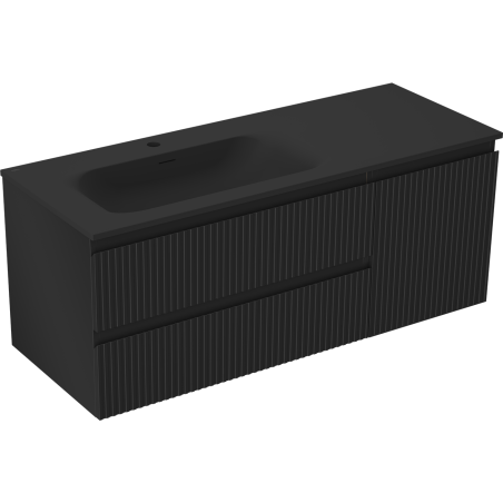 Mexen Rivel Badezimmerschrank 120 cm mit Waschbecken Vela links, 2S, 1D, gerillt, schwarz matt - 91A23-12047-3-BBFFF71-W23L71