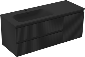 Mexen Rivel Badezimmerschrank 120 cm mit Waschtisch Vela links, 2S, 1T, geriffelt, Schwarz matt - 91A23-12047-3-BBFFF71-W23L71
