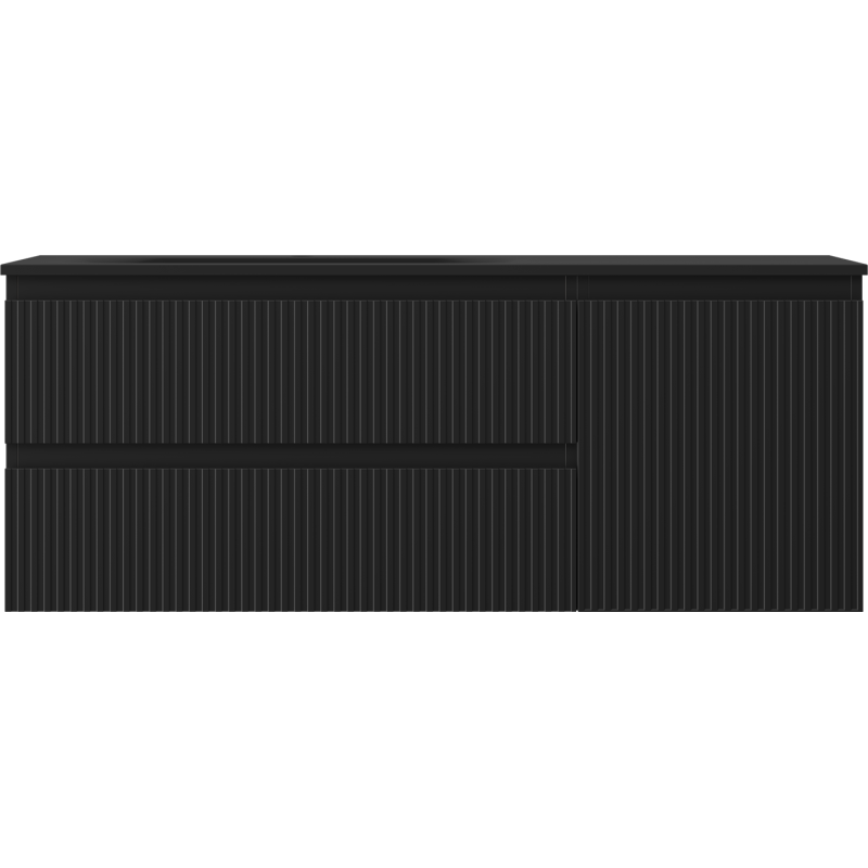 Mexen Rivel Badezimmerschrank 120 cm mit Waschbecken Vela links, 2S, 1D, gerillt, schwarz matt - 91A23-12047-3-BBFFF71-W23L71