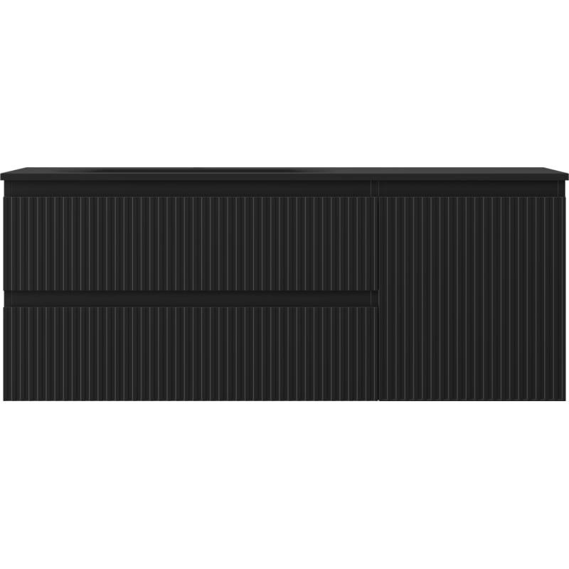 Mexen Rivel Badezimmerschrank 120 cm mit Waschtisch Vela links, 2S, 1T, geriffelt, Schwarz matt - 91A23-12047-3-BBFFF71-W23L71