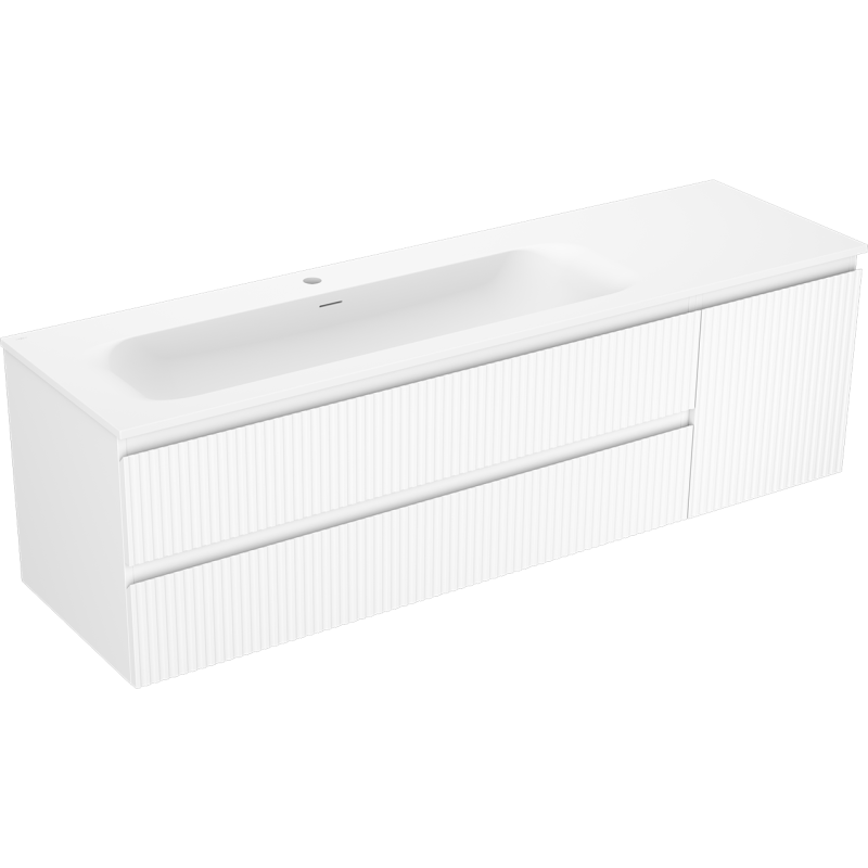 Mexen Rivel Badezimmerschrank 160 cm mit Waschbecken Vela links, 2S, 1D, geriffelt, weiß matt - 91A23-16047-3-BBFFF01-W23L01