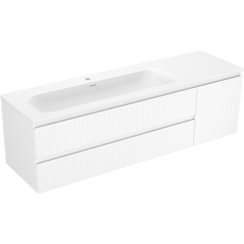 Mexen Rivel Badezimmerschrank 160 cm mit Waschbecken Vela links, 2S, 1D, gerillt, weiß matt - 91A23-16047-3-BBFFF01-W23L01