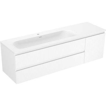 Mexen Rivel Badezimmerschrank 160 cm mit Waschbecken Vela links, 2S, 1D, geriffelt, weiß matt - 91A23-16047-3-BBFFF01-W23L01