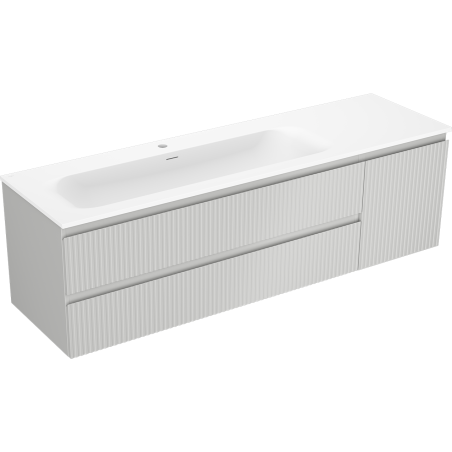 Mexen Rivel 160 cm Badezimmerunterschrank mit Vela-Waschbecken links, 2S, 1D, geriffelt, grau matt/weiß matt