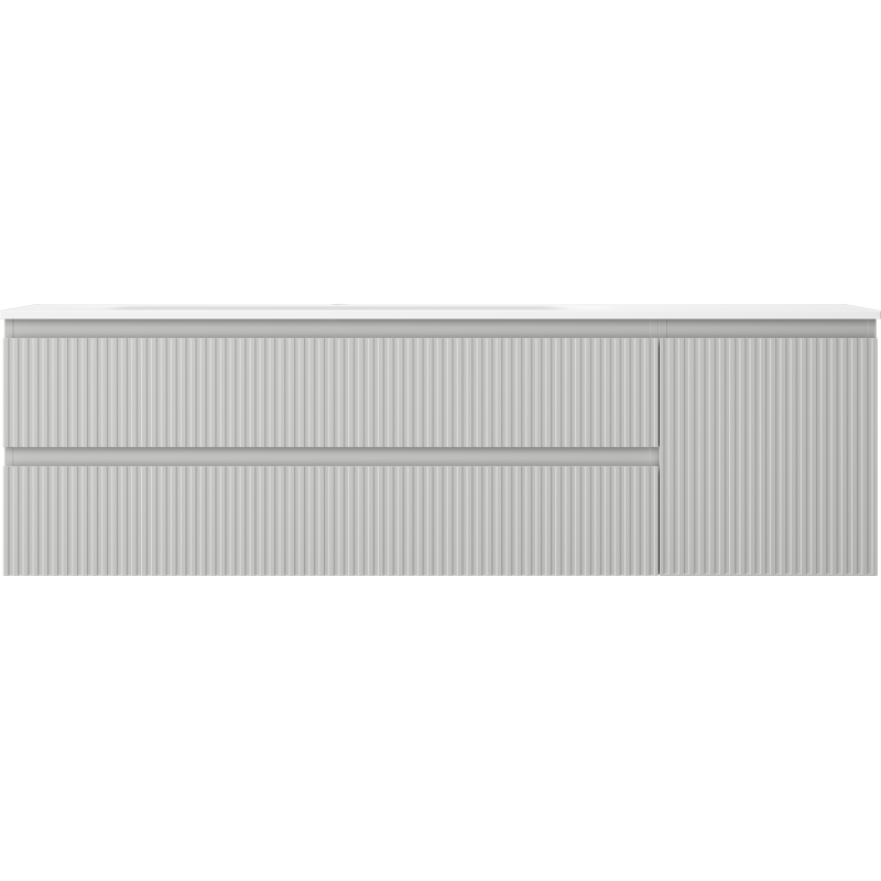 Mexen Rivel 160 cm Badezimmerunterschrank mit Vela-Waschbecken links, 2S, 1D, geriffelt, grau matt/weiß matt