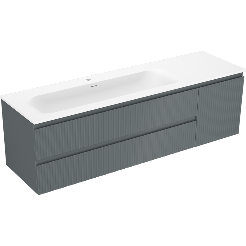Mexen Rivel Badezimmerschrank 160 cm mit Waschbecken Vela links, 2S, 1D, gerillt, graphit/weiß matt
