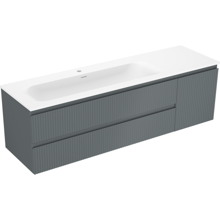 Mexen Rivel Badezimmerschrank 160 cm mit Waschbecken Vela links, 2S, 1D, gerillt, graphit/weiß matt