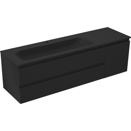 Mexen Rivel Badezimmerschrank 160 cm mit Waschbecken Vela links, 2S, 1D, geriffelt, schwarz matt - 91A23-16047-3-BBFFF71-W23L71