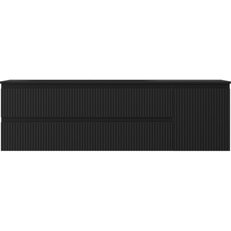 Mexen Rivel Badezimmerschrank 160 cm mit Waschbecken Vela links, 2S, 1D, geriffelt, schwarz matt - 91A23-16047-3-BBFFF71-W23L71