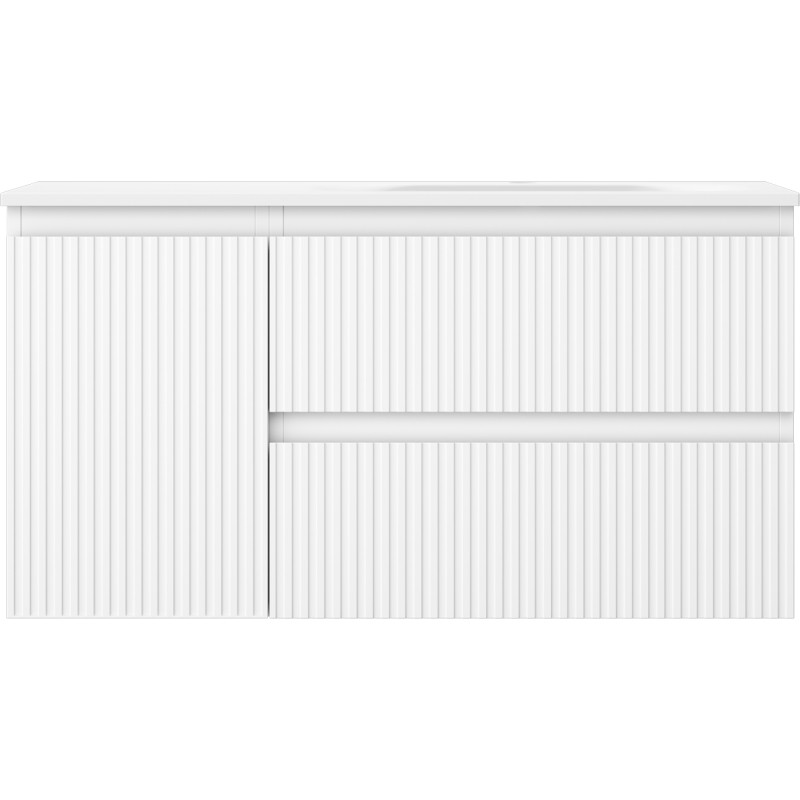 Mexen Rivel Badezimmerschrank 90 cm mit Waschbecken Vela rechts, 2S, 1D, geriffelt, weiß matt - 91A23-09047-3-BBFFF01-W23P01