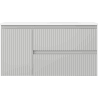 Mexen Rivel Badezimmerschrank 90 cm mit Waschbecken Vela rechts, 2S, 1D, gerillt, grau matt/weiß matt