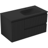 Mexen Rivel Badezimmerschrank 90 cm mit Waschbecken Vela rechts, 2S, 1D, gerillt, schwarz matt - 91A23-09047-3-BBFFF71-W23P71