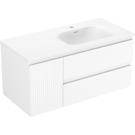Mexen Rivel Badezimmerschrank 100 cm mit Waschbecken Vela rechts, 2S, 1T, gerillt, weiß matt - 91A23-10047-3-BBFFF01-W23P01