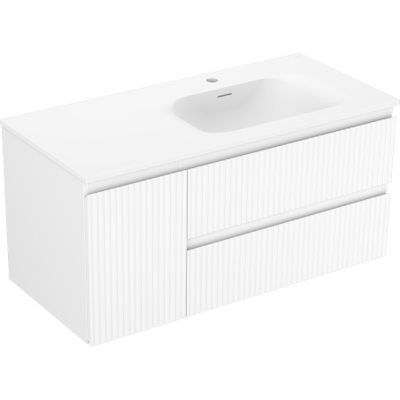 Mexen Rivel Badezimmerschrank 100 cm mit Waschtisch Vela rechts, 2S, 1D, geriffelt, weiß matt - 91A23-10047-3-BBFFF01-W23P01