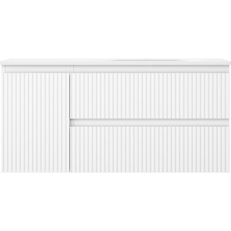 Mexen Rivel Badezimmerschrank 100 cm mit Waschbecken Vela rechts, 2S, 1T, gerillt, weiß matt - 91A23-10047-3-BBFFF01-W23P01