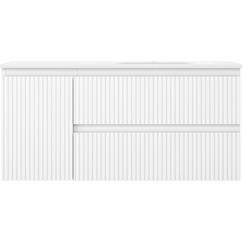 Mexen Rivel Badezimmerschrank 100 cm mit Waschtisch Vela rechts, 2S, 1D, geriffelt, weiß matt - 91A23-10047-3-BBFFF01-W23P01