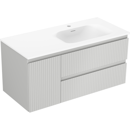 Mexen Rivel Badschrank 100 cm mit Waschbecken Vela rechts, 2S, 1D, geriffelt, grau/weiß matt - 91A23-10047-3-BBFFF62-W23P01