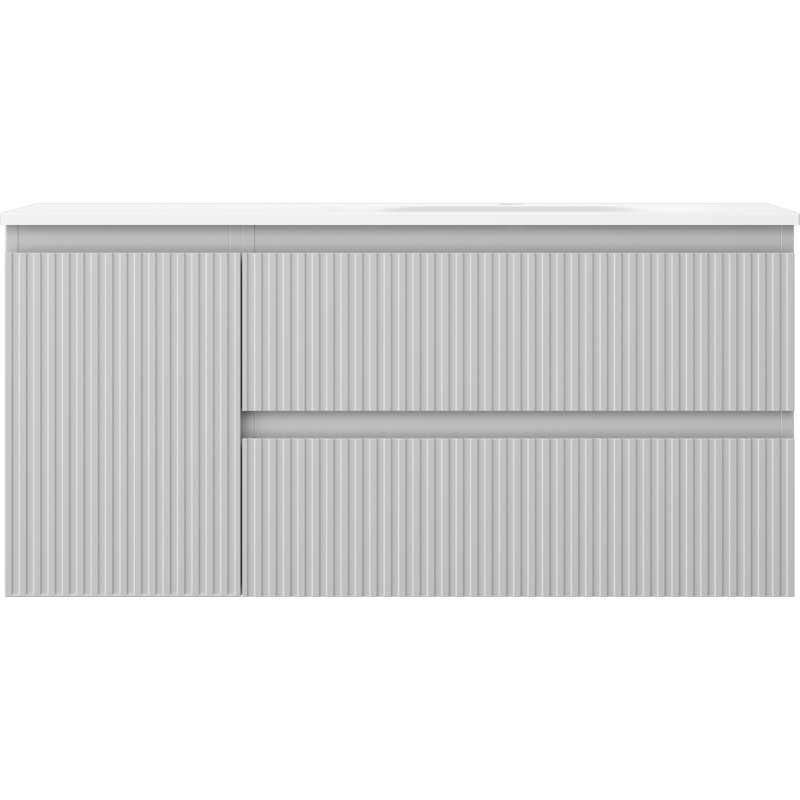 Mexen Rivel Badezimmerschrank 100 cm mit Waschbecken Vela rechts, 2S, 1T, gerillt, grau/weiß matt