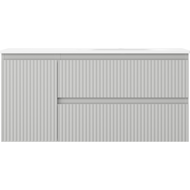 Mexen Rivel Badschrank 100 cm mit Waschbecken Vela rechts, 2S, 1D, geriffelt, grau/weiß matt - 91A23-10047-3-BBFFF62-W23P01