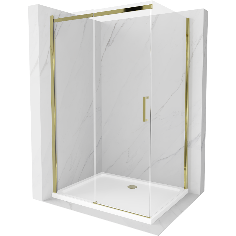 Mexen Omega Schiebetür-Duschkabine 130 x 80 cm, transparent, gold + Flat-Duschwanne - 825-130-080-50-00-4010