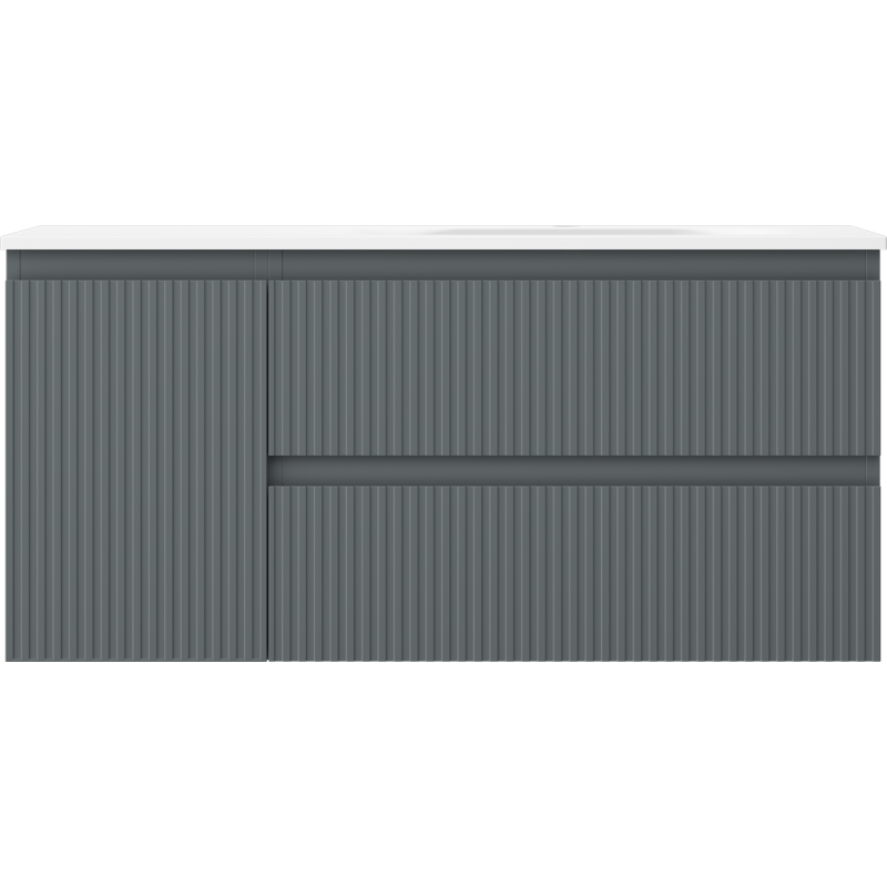 Mexen Rivel Badezimmerschrank 100 cm mit Waschbecken Vela rechts, 2S, 1D, gerillt, grafit/weiß matt