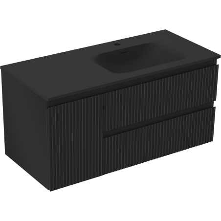 Mexen Rivel Badezimmerschrank 120 cm mit Waschbecken Vela rechts, 2S, 1D, gerillt, Schwarz matt - 91A23-10047-3-BBFFF71-W23P71