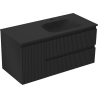 Mexen Rivel Badezimmerschrank 120 cm mit Waschbecken Vela rechts, 2S, 1D, gerillt, Schwarz matt - 91A23-10047-3-BBFFF71-W23P71