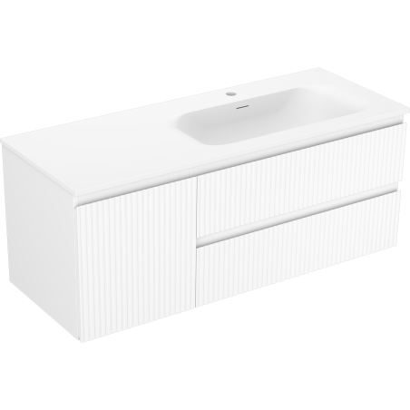 Mexen Rivel Badezimmerschrank 120 cm mit Waschbecken Vela rechts, 2S, 1D, gerillt, weiß matt - 91A23-12047-3-BBFFF01-W23P01