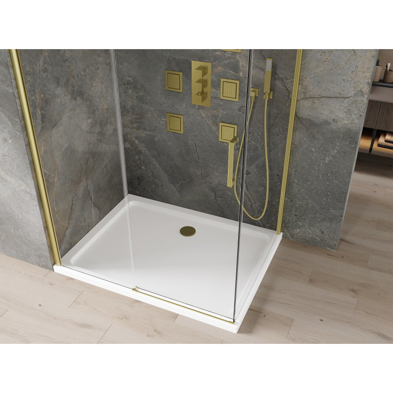 Mexen Omega Schiebetür-Duschkabine 130 x 80 cm, transparent, gold + Flat-Duschwanne - 825-130-080-50-00-4010