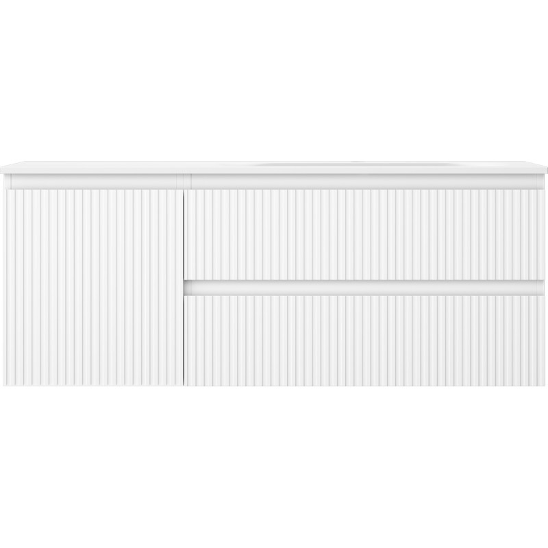 Mexen Rivel Badezimmerschrank 120 cm mit Waschbecken Vela rechts, 2S, 1D, geriffelt, weiß matt - 91A23-12047-3-BBFFF01-W23P01
