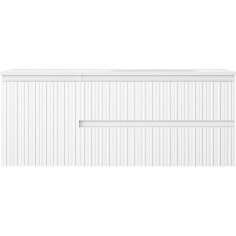 Mexen Rivel Badezimmerschrank 120 cm mit Waschbecken Vela rechts, 2S, 1D, gerillt, weiß matt - 91A23-12047-3-BBFFF01-W23P01