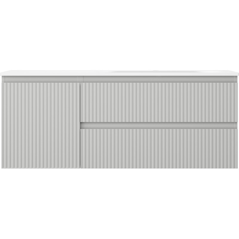Mexen Rivel Badezimmerschrank 120 cm mit Waschbecken Vela rechts, 2S, 1D, geriffelt, grau/weiß matt