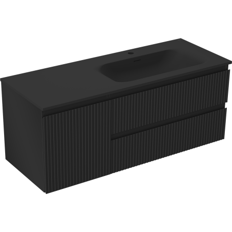 Mexen Rivel Badezimmerschrank 120 cm mit Waschtisch Vela rechts, 2S, 1D, gerillt, schwarz matt - 91A23-12047-3-BBFFF71-W23P71