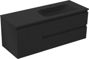 Mexen Rivel Badezimmerschrank 120 cm mit Waschbecken Vela rechts, 2S, 1T, gerillt, schwarz matt - 91A23-12047-3-BBFFF71-W23P71
