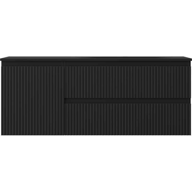 Mexen Rivel Badezimmerschrank 120 cm mit Waschbecken Vela rechts, 2S, 1T, gerillt, schwarz matt - 91A23-12047-3-BBFFF71-W23P71