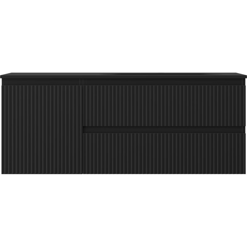 Mexen Rivel Badezimmerschrank 120 cm mit Waschtisch Vela rechts, 2S, 1D, gerillt, schwarz matt - 91A23-12047-3-BBFFF71-W23P71