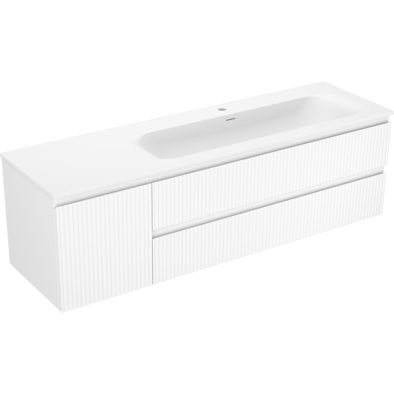 Mexen Rivel Badezimmerschrank 160 cm mit Waschbecken Vela rechts, 2S, 1D, geriffelt, weiß matt - 91A23-16047-3-BBFFF01-W23P01