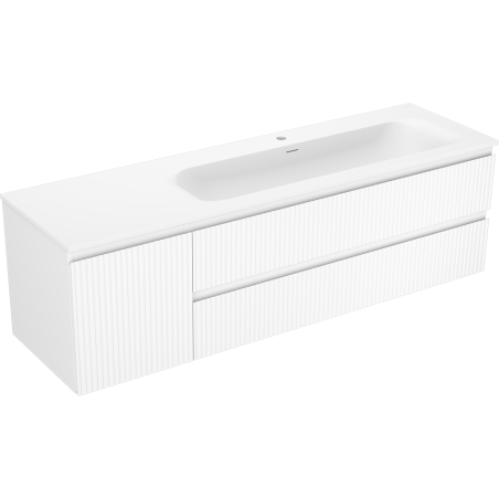 Mexen Rivel Badezimmerschrank 160 cm mit Waschbecken Vela rechts, 2S, 1D, geriffelt, weiß matt - 91A23-16047-3-BBFFF01-W23P01
