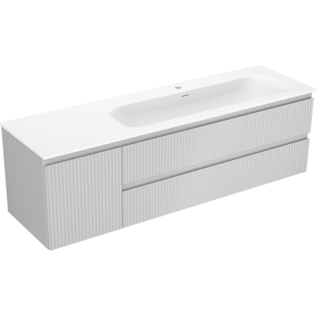 Mexen Rivel Badezimmerschrank 160 cm mit rechtem Waschbecken Vela, 2S, 1T, geriffelt, grau/weiß matt